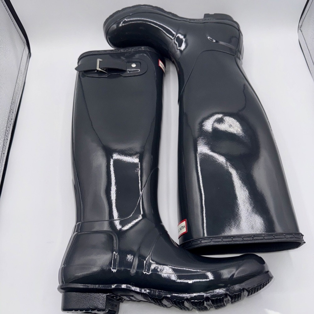 Hunter Original Tall Gloss Rain Boots Women's Size 8 Charcoal Gray - Picture 4 of 13